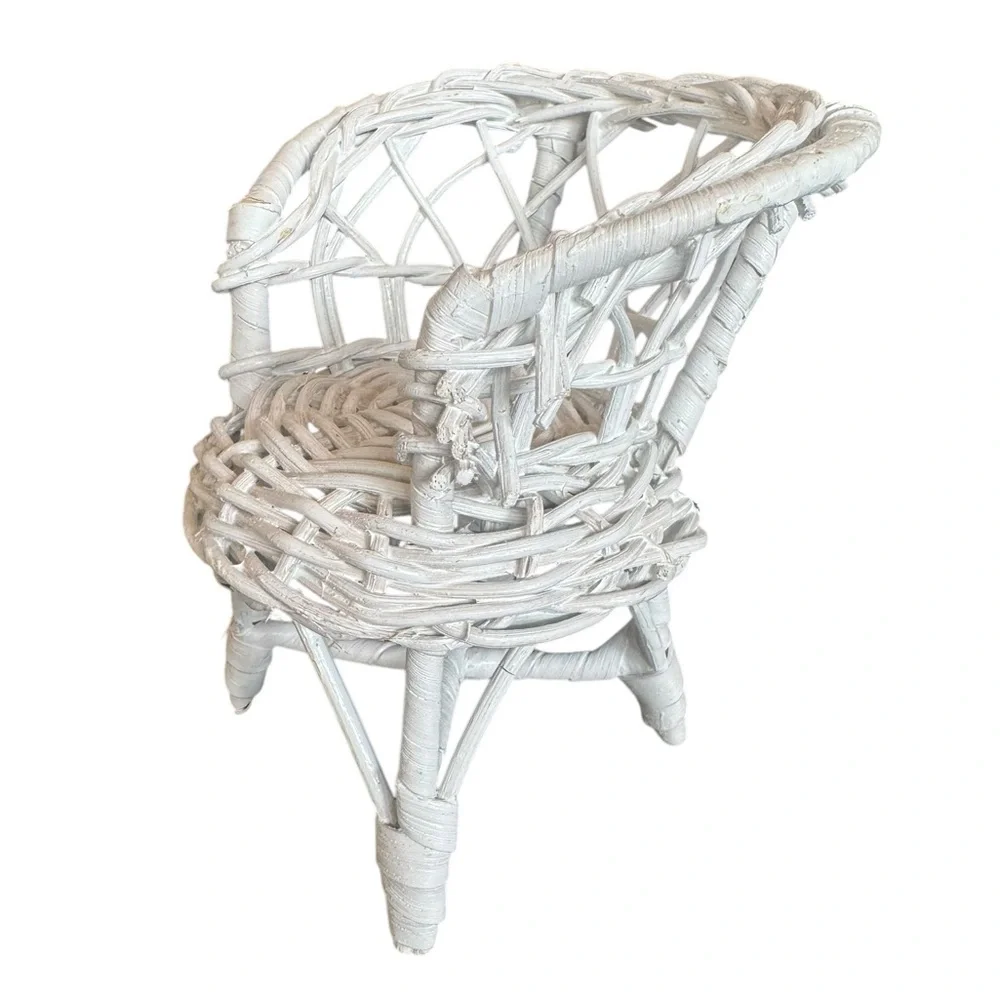 Small White Resin Wicker Doll Chair - Picture 4 of 6